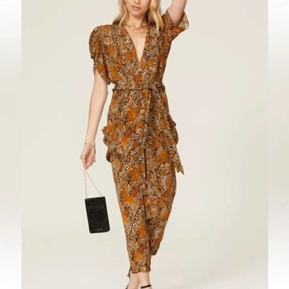 Gilner Farrar Jade Jumpsuit Viper Snake Dot Printed Brown XS - Picture 1 of 12